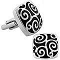 Stainless Steel Black Enamel Swirl Cuff Links