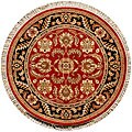 Hand-knotted Huaxia Crimson Wool Rug (6' Round)