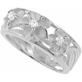 Sterling Silver Cubic Zirconia Plumeria Etched Ring