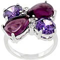 Silvertone Purple Cubic Zirconia Flower Ring