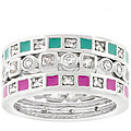 Silvertone Enamel and Cubic Zirconia 3-piece Ring Set