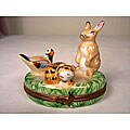 Limoges Hand-painted Rabbit/ Bird/ Cat Keepsake Box