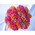 Bouquet of 24 Orange and Hot Pink Roses