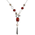 Silver Carnelian and White Agate Lariat Necklace