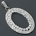 Hammered Silver Cubic Zirconia Oval Pendant (China)
