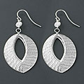 Hammered Silver Almond Cubic Zirconia Earrings (China)
