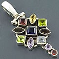 Sterling Silver Iolite and Multi-gemstone Pendant (India)