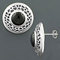 Centered Black Onyx Silver Lace Earrings (China)