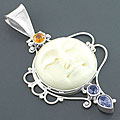 Sterling Silver Carved Bone Smiley Face Pendant (Indonesia)