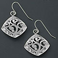 Silver CZ Detailed Curved Diamond Shaped Earrings (China)