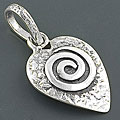 Sterling Silver Hammered Swirl Leaf Pendant (India)