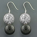 Sterling Silver Filigree Black Onyx Earrings (China)