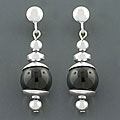 Black Onyx Silver Sphere Dangling Earrings (China)