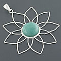 Crystal Cabochon Silver Flower Pendant (Italy)