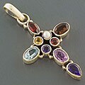Sterling Silver Multi-gemstone Cross Pendant (India)