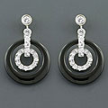 Black Onyx and CZ Silver Earrings (China)