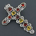 Sterling Silver Garnet and Citrine Cross Pendant (India)