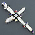 Sterling Silver Multi-gemstone Cross Pendant (India)