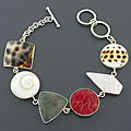 Sterling Silver Mother of Pearl and Coral Shell Bracelet (Indonesia)
