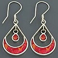 Sterling Silver 'Moon' Red Coral Earrings (Indonesia)