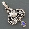 Sterling Silver Pearl and Moonstone Pendant (India)