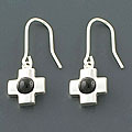 Silver Black Onyx Cross Earrings (China)