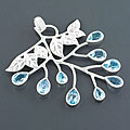 Sterling Silver Blue Topaz Leaf Pendant (India)
