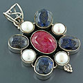 Sterling Silver Sapphire, Ruby and Pearl Pendant (India)