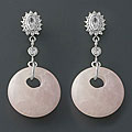 Round Rose Quartz CZ Silver Earrings (China)