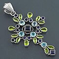 Sterling Silver Peridot/ Iolite/ Blue Topaz Pendant (India)