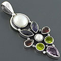 Sterling Silver Pearl and Gemstone Pendant (India)