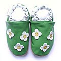 Paws Green Flower Patch Leather Infant Shoes