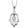 Silver and CZ Star of David and Hand Necklace