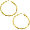 14k Yellow Gold Diamond-cut Hoop Earrings