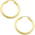 14k Yellow Gold Etched Hoop Earrings