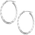 14k White Gold Waved Oval Hoop Earrings
