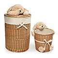 Natural Hamper and Wastebasket Set with Plush Animal