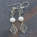 Sterling Silver 'Motif' Pearl Dangle Earrings (Indonesia)