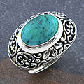 Silver 'Cawi Motif' Turquoise Ring (Indonesia)