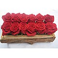 One Dozen Red Roses in a Wood Basket