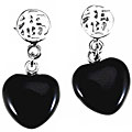 Sterling Silver Onyx Heart Drop Earrings