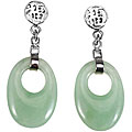Sterling Silver Green Jade Hoop Earrings