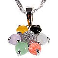 Sterling Silver Jade and Onyx Floral Necklace