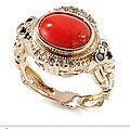 14k Yellow Gold Coral and 1/4ct TDW Diamond Ring
