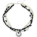 Silver Three-strand Onyx and Mother of Pearl Necklace