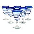Set of 6 'Cobalt Spirals' Wine Glasses (Mexico)