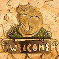 'Cat Smiles Welcome' Iron Welcome Sign (Mexico)