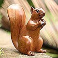 Wood 'Squirrel with an Acorn' Sculpture (Indonesia)