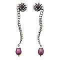 Sterling Silver Pearl and Garnet 'Seahorse' Earrings (Indonesia)
