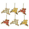 Set of 6 Polyester 'Reindeer Gang' Beaded Ornaments (India)